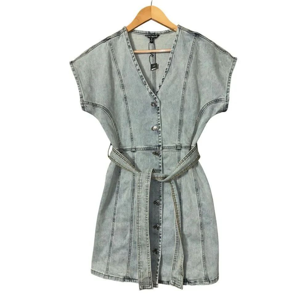 Steve Madden Joelle Belted Denim Minidress stone blue small new